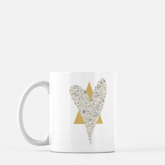 Adoption Symbol Mug, floral heart and gold triangle, adoption gift